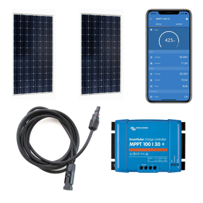 Zonnepanelen Pakket 380Wp | Victron SmartSolar MPPT 30A laadregelaar | 2x 190Wp Zonnepaneel | Compleet | Eenvoudige installatie - 